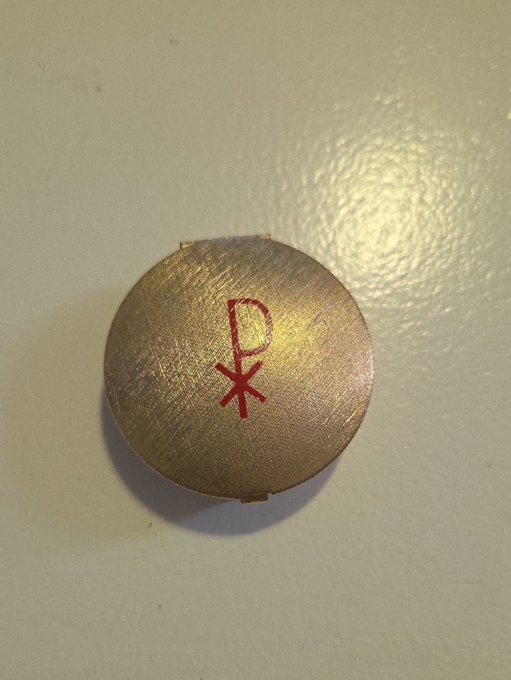Round Gold Compact with Red Monogram